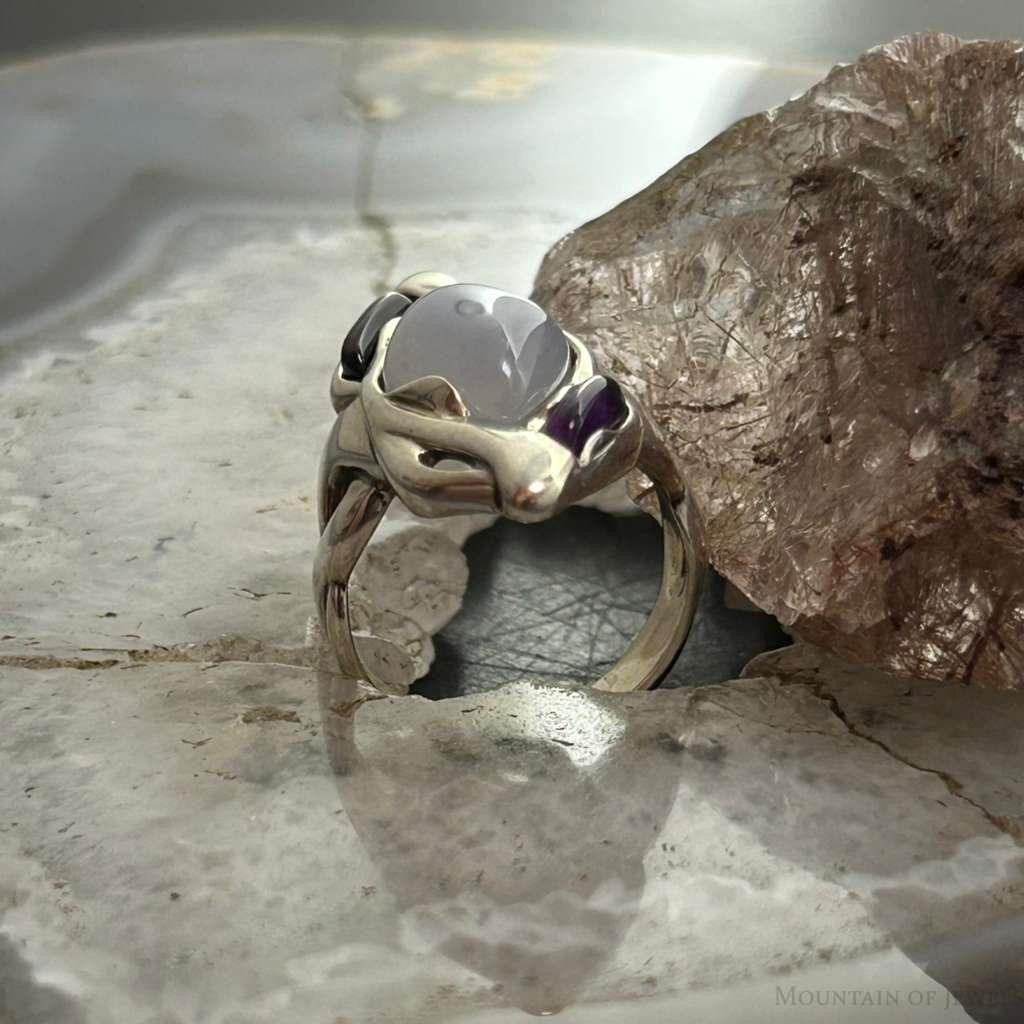 Carolyn Pollack Sterling Silver Moonstone & Amethyst Ring Size 8 For Women