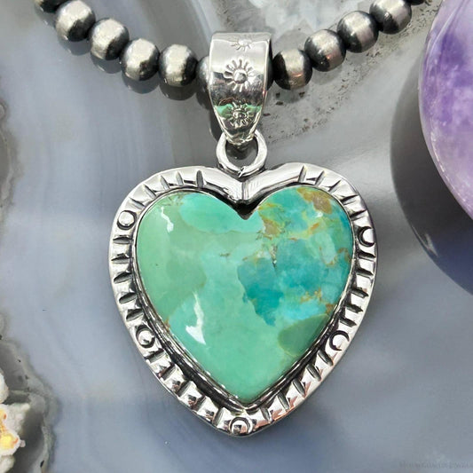 Sterling Silver Southwestern Style Turquoise Decorated Heart Pendant For Women