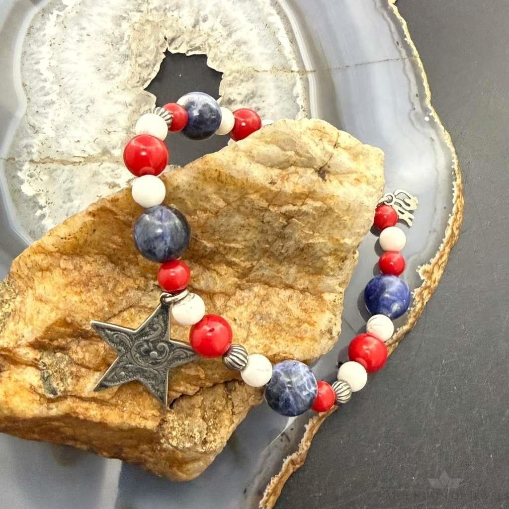 Carolyn Pollack Sterling Silver Multi Gemstone Bead w/Texas Star Charm Bracelet For Women