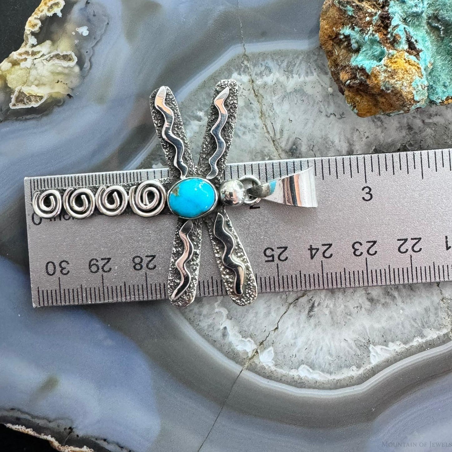 Alex Sanchez Native American Sterling Silver Turquoise & Petroglyph Dragonfly Unisex Pendant