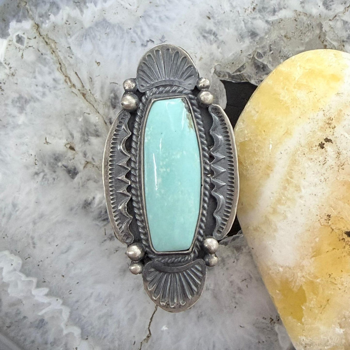 Michael Calladitto Native American Sterling Silver Turquoise Ring Size 8 For Women