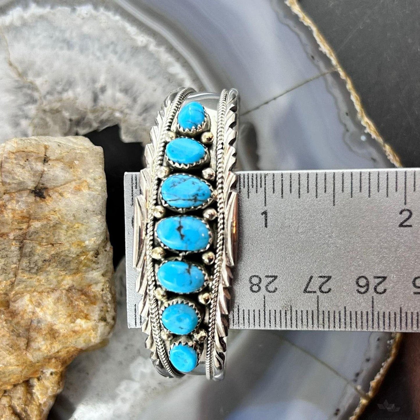 Anita Whitegoat Native American Sterling Silver 7 Turquoise Row Bracelet For Women #2