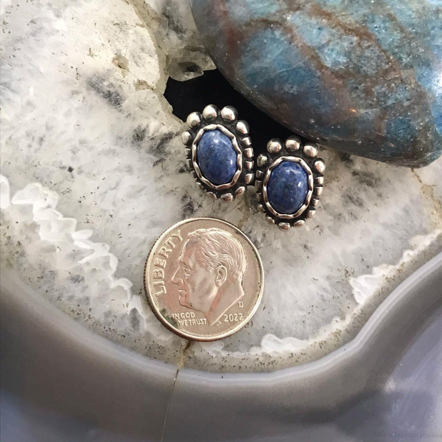 Carolyn Pollack Sterling Silver Oval Denim Lapis Stud Earrings For Women