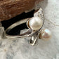 14K White Gold Vintage Pearls and Diamonds Bridal Ring Size 7.5 For Women