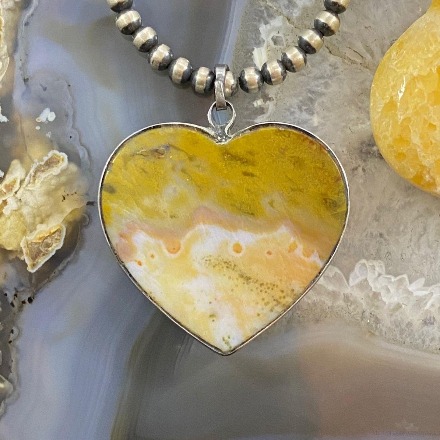 Heart Shape Ocean Jasper Crystal Pendant For Women Set in Stainless Steel #109