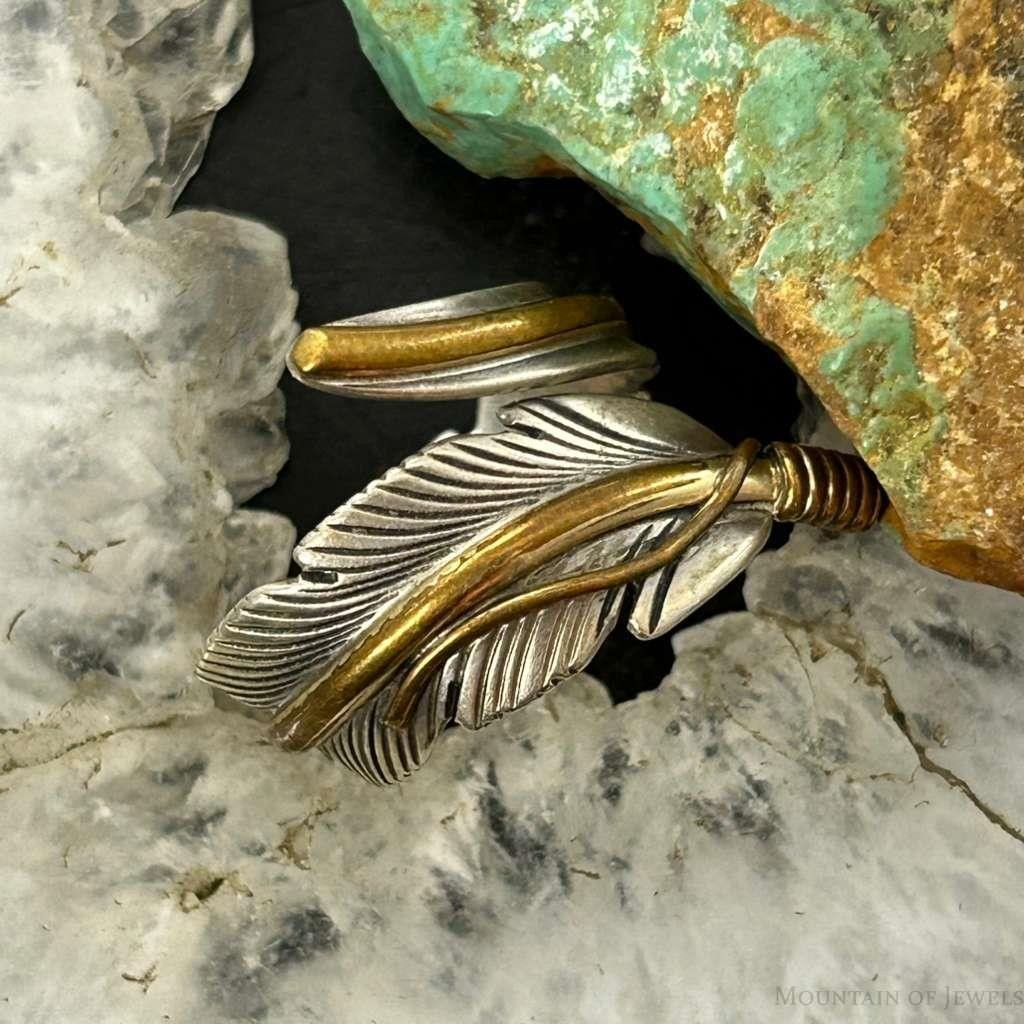 Harvey Mace Native American Sterling Silver & GF Feather Ring Size 8.5 For Women