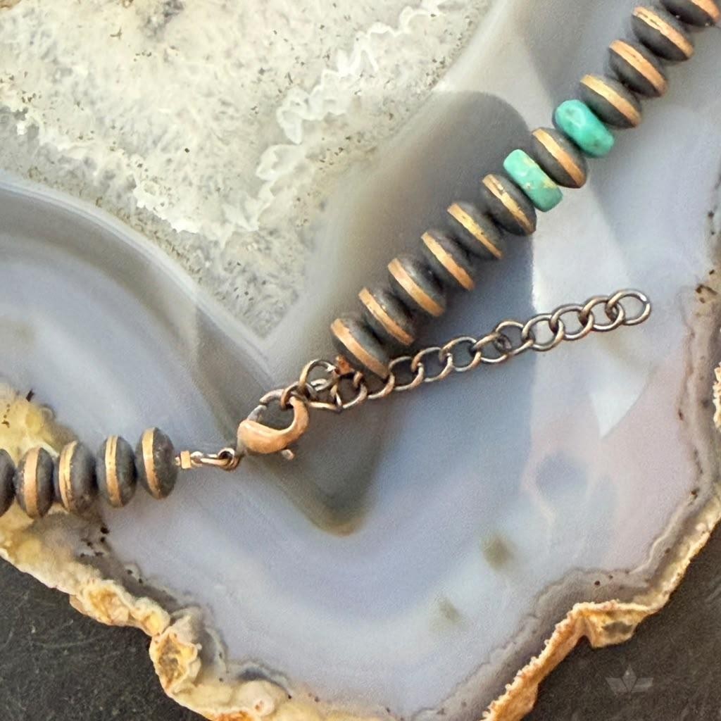Southwestern Style Copper 7mm Navajo Pearl Saucer & Turquoise 18"-20" Necklace For Women