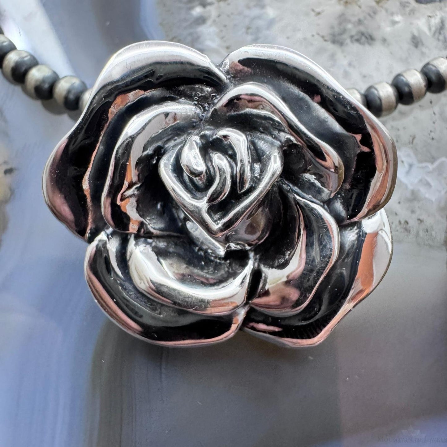 Sterling Silver Fashion Electroform Decorated Rose Pendant- Taxco Mexico