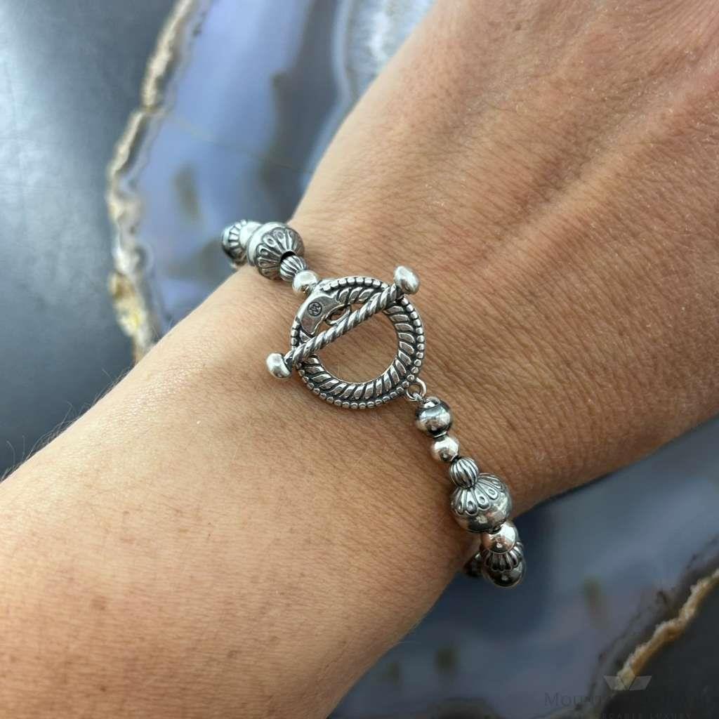 Carolyn Pollack Sterling Silver Navajo Pearl Style Beads Bracelet 7" w/Toggle For Women