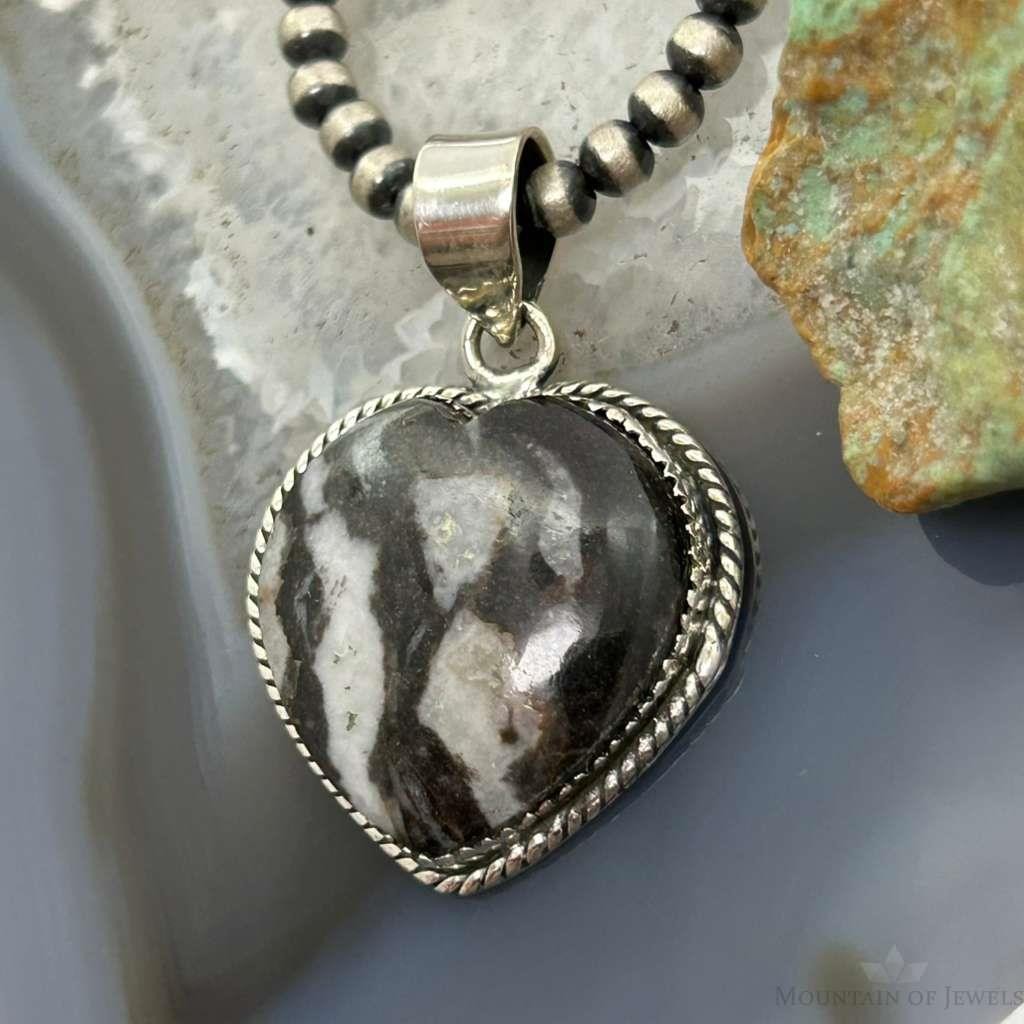 Sterling Silver Southwestern Style White Buffalo Heart Pendant For Women #4