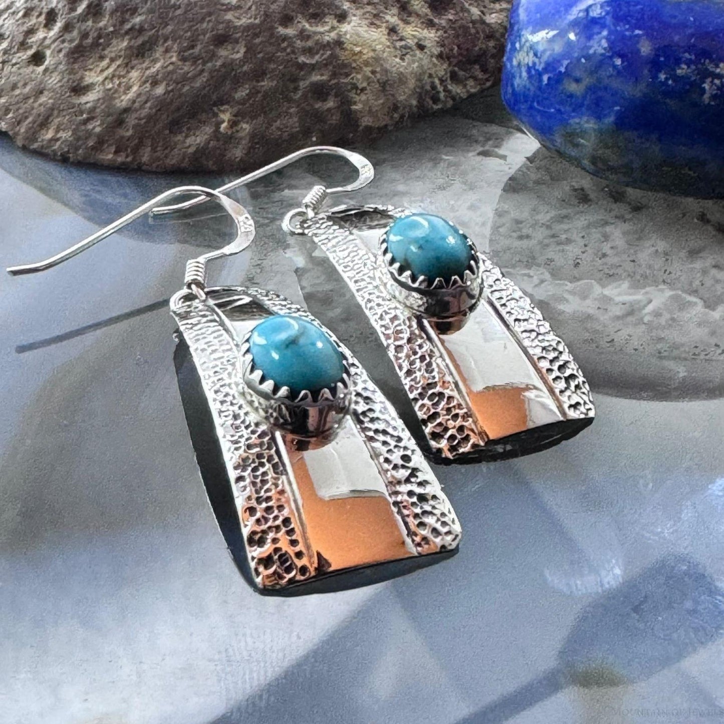 Michael Nez Sterling Silver Blue Turquoise Mountain Ridge Dangle Earrings For Women