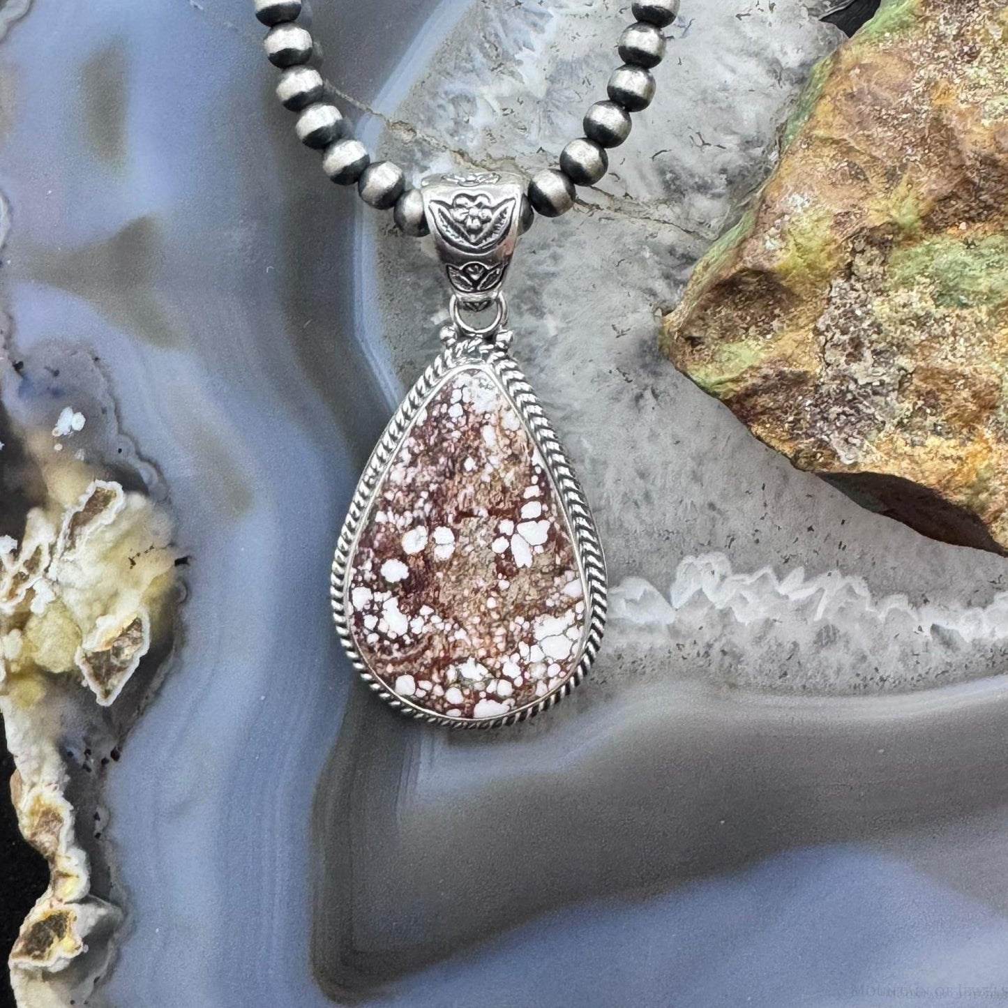 Native American Sterling Silver Teardrop Wild Horse Decorated Pendant For Women