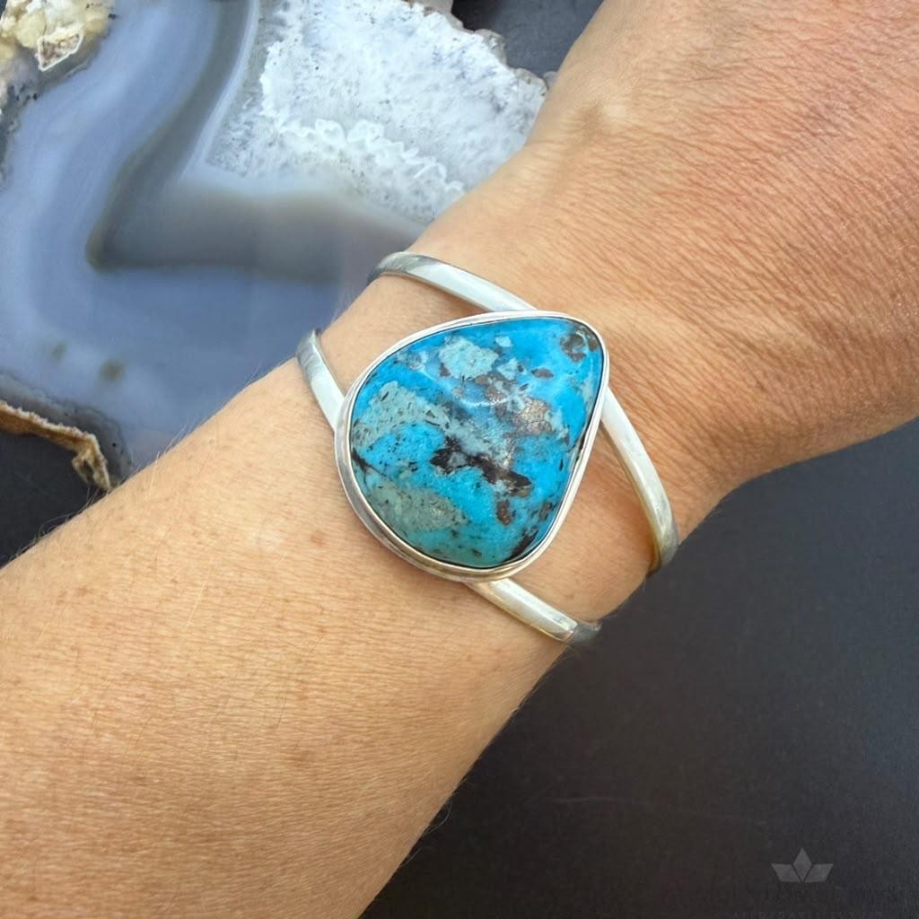 Frank Chavez Sterling Silver Native American Triangle Turquoise Bracelet For Women #1