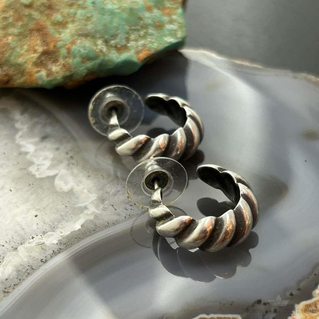 Sterling Silver Twisted Half Huggie Hoop Earrings For Women