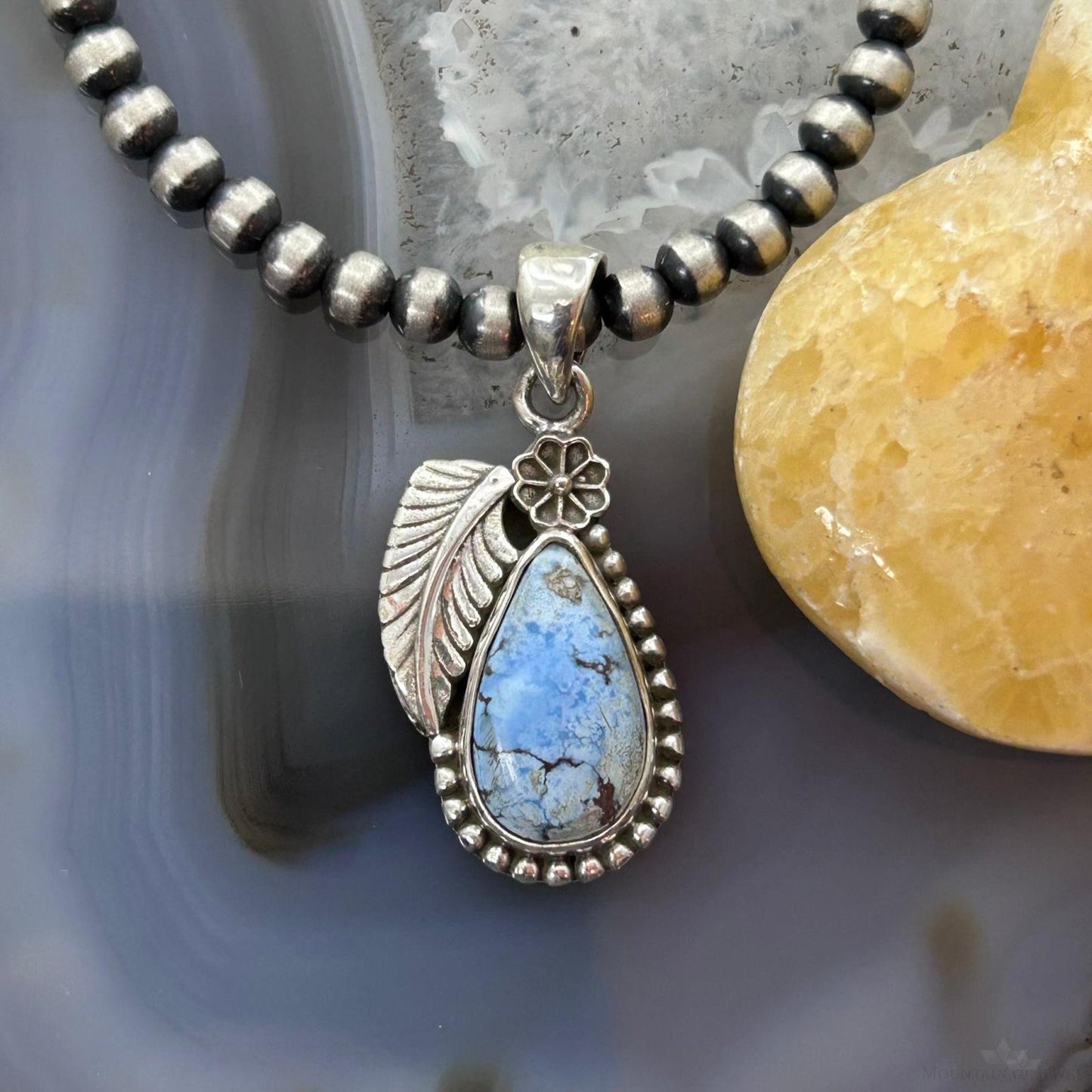 Sterling Silver Southwestern Style Teardrop Golden Hill Turquoise Pendant For Women