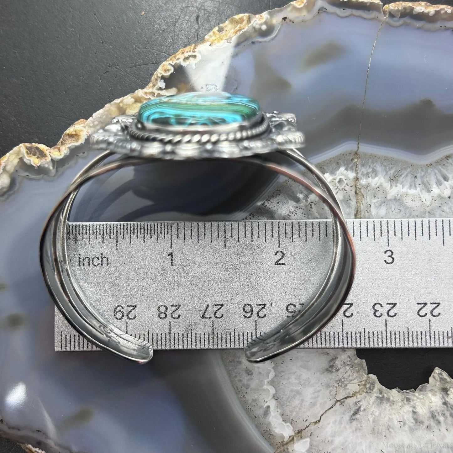 Sterling Silver Southwestern Style Large Oval Azurite Malachite Bracelet For Women