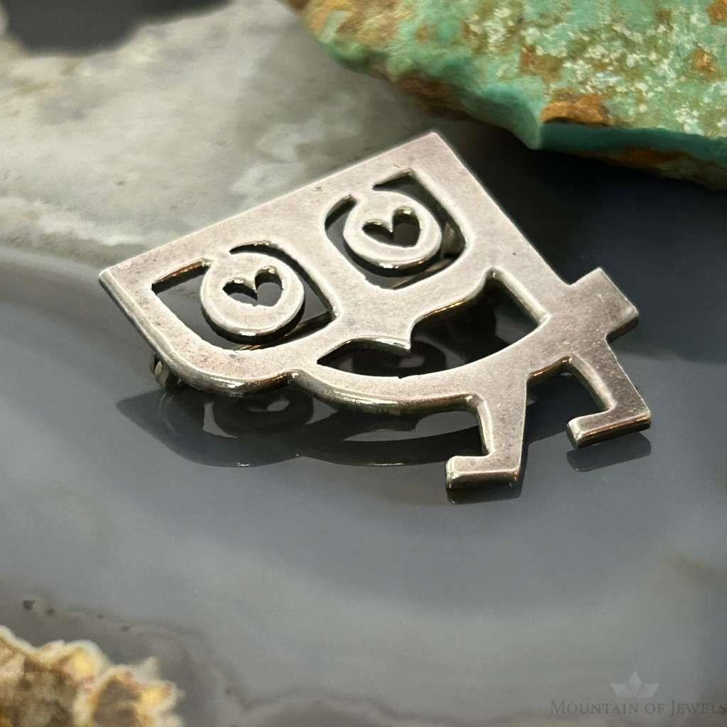 Charles Mik Stousland Sterling Silver Modernist Owl Brooch Pin