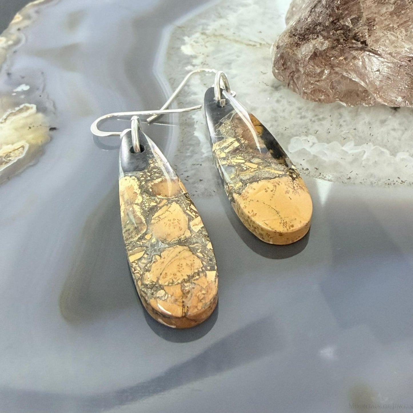 Sterling Silver Teardrop Maligano Jasper Slab Dangle Earrings For Women #501