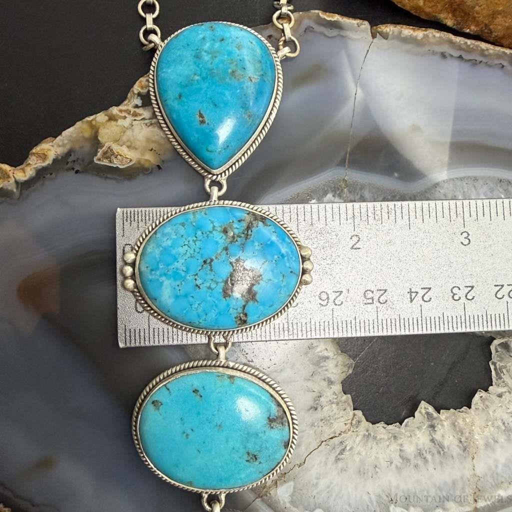 Sterling Silver Southwestern Style Kingman Turquoise 33" Necklace For Women