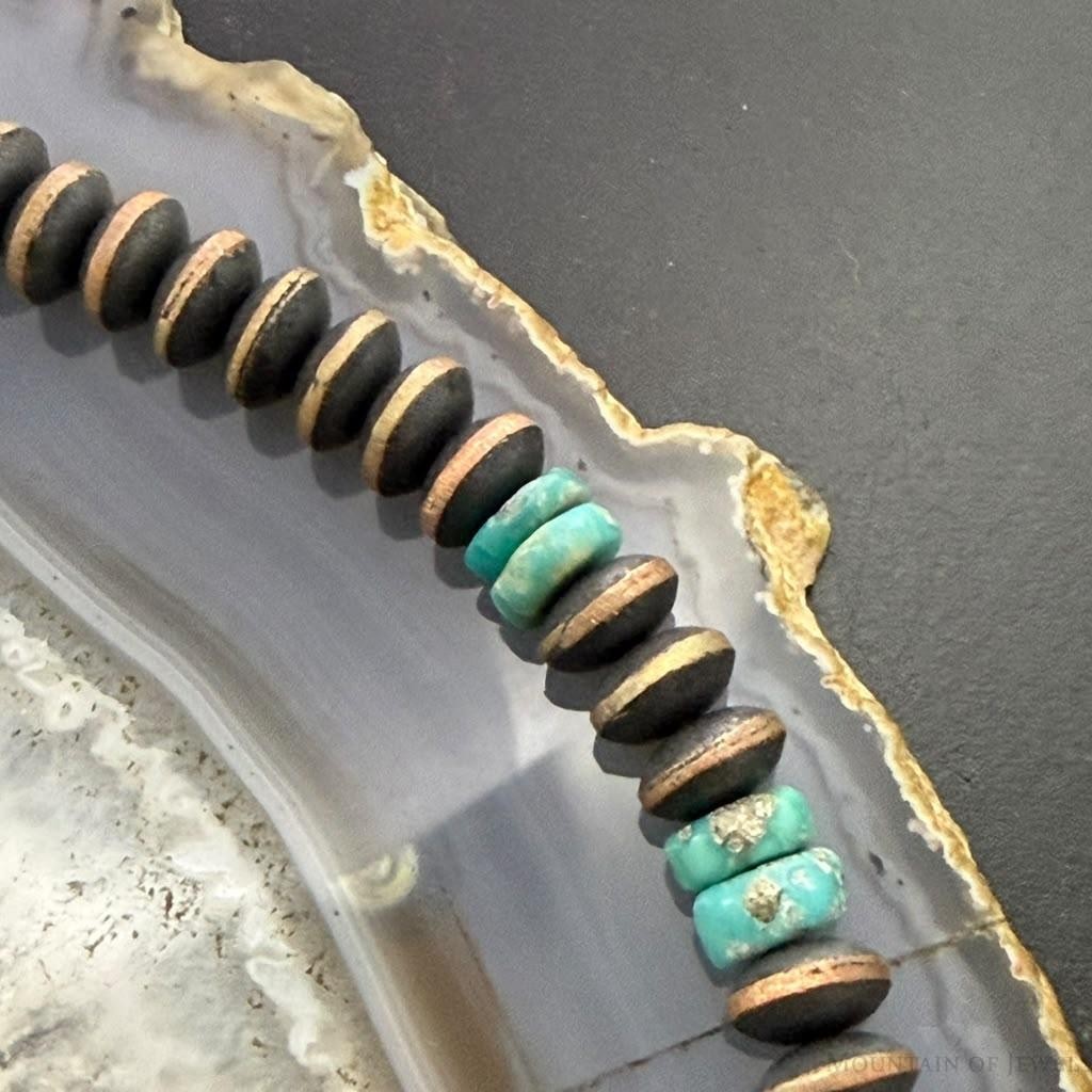 Southwestern Style Copper 8mm Navajo Pearl Saucer & Turquoise Disk Necklace For Women