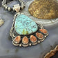 Sterling Silver Southwestern Style Teardrop Turquoise & Spiny Oyster Pendant For Women
