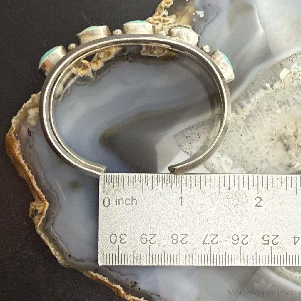 Vintage Native American Silver 5 Oval Turquoise Single Row Bracelet For Women