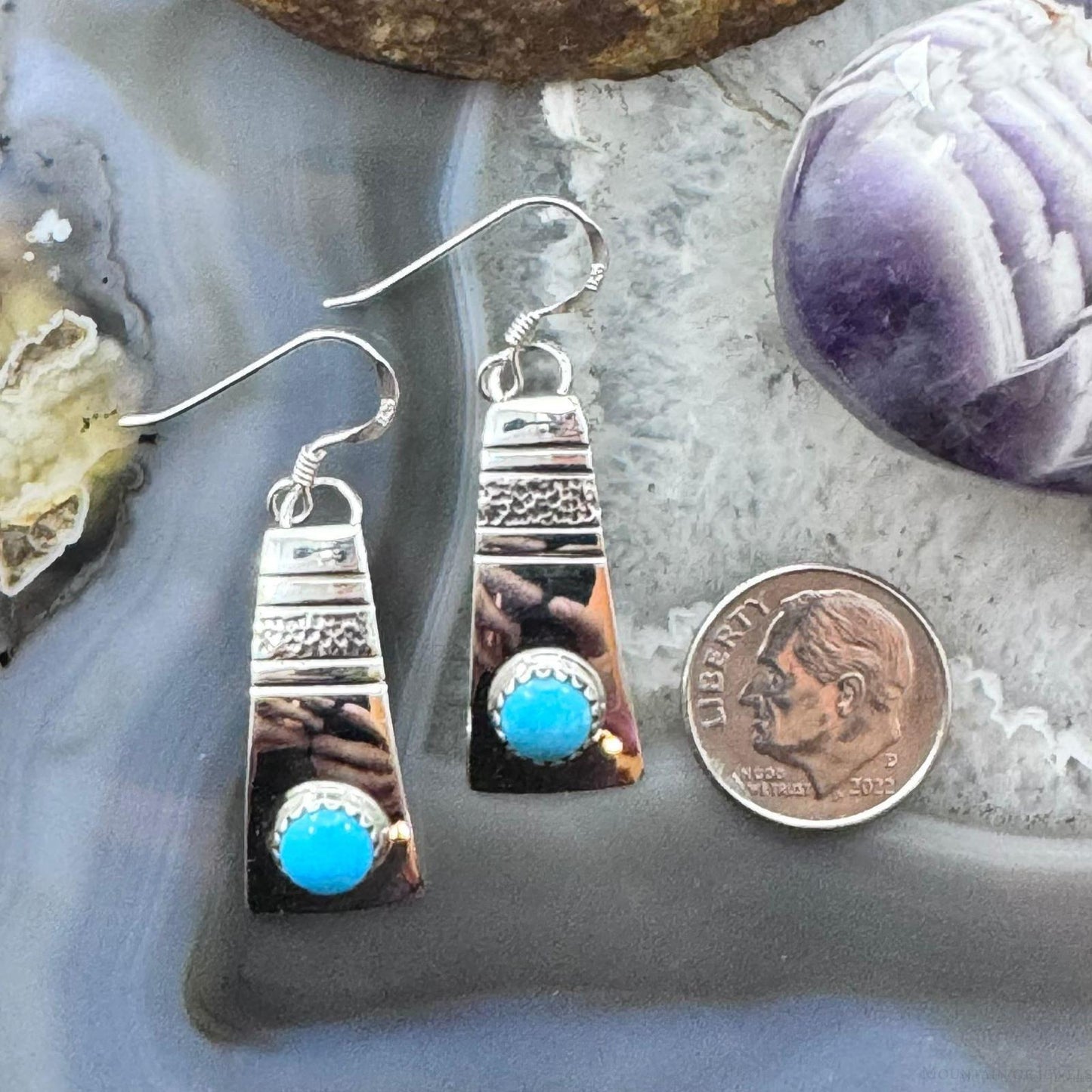 Michael Nez Sterling Silver Blue Turquoise Peaceful Sky Dangle Earrings For Women