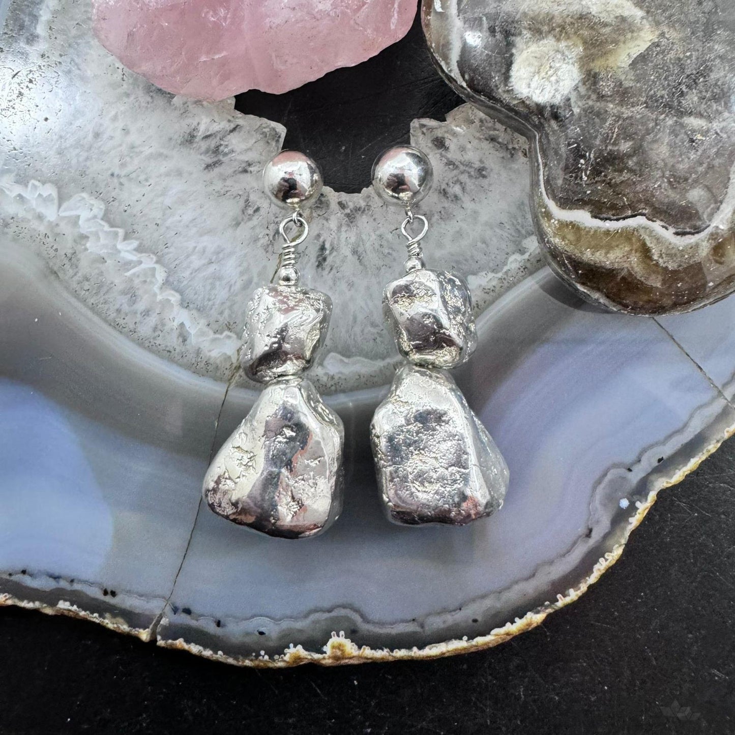 Carolyn Pollack Vintage Sterling Silver Nuggets Dangle Post Earrings For Women