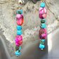 Sterling Silver Turquoise & Pink Dahlia Beads Long Dangle Earrings For Women