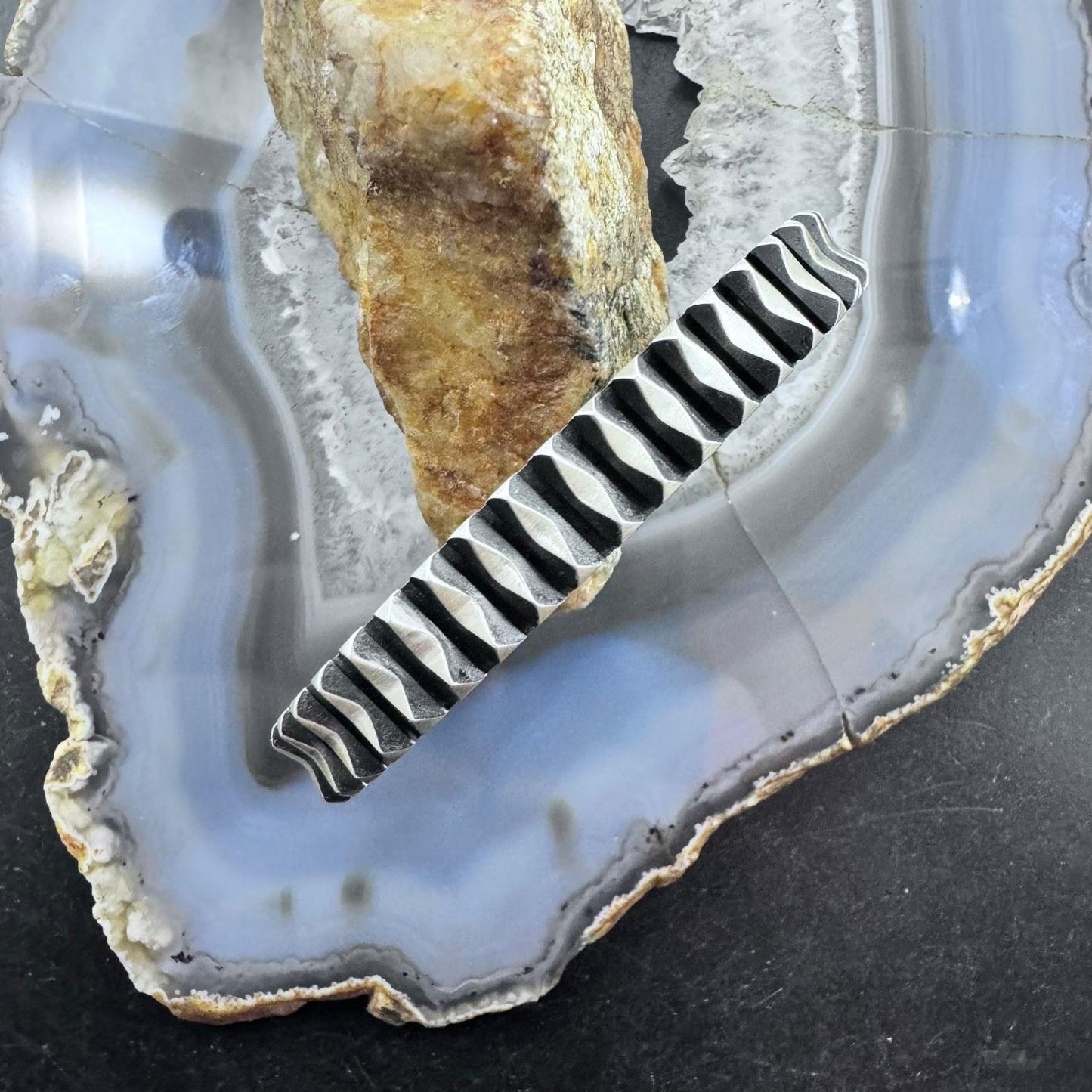 Leander Tahe Native American Sterling Silver 3D Geometric Unisex Cuff Bracelet