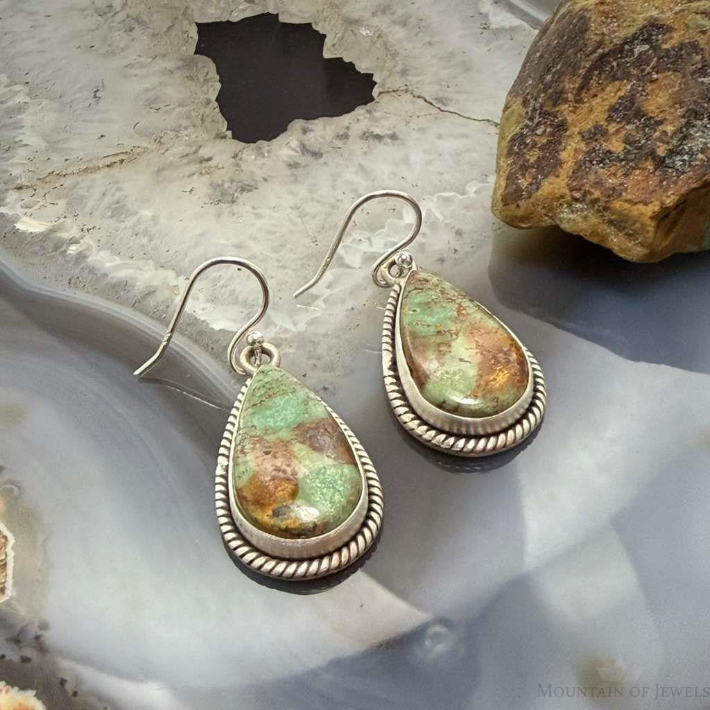 Sterling Silver Southwestern Style Teardrop Turquoise Dangle Earrings For Women #1