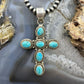 Sterling Silver Southwestern Style 6 Oval Turquoise Decorated Unisex Cross Pendant