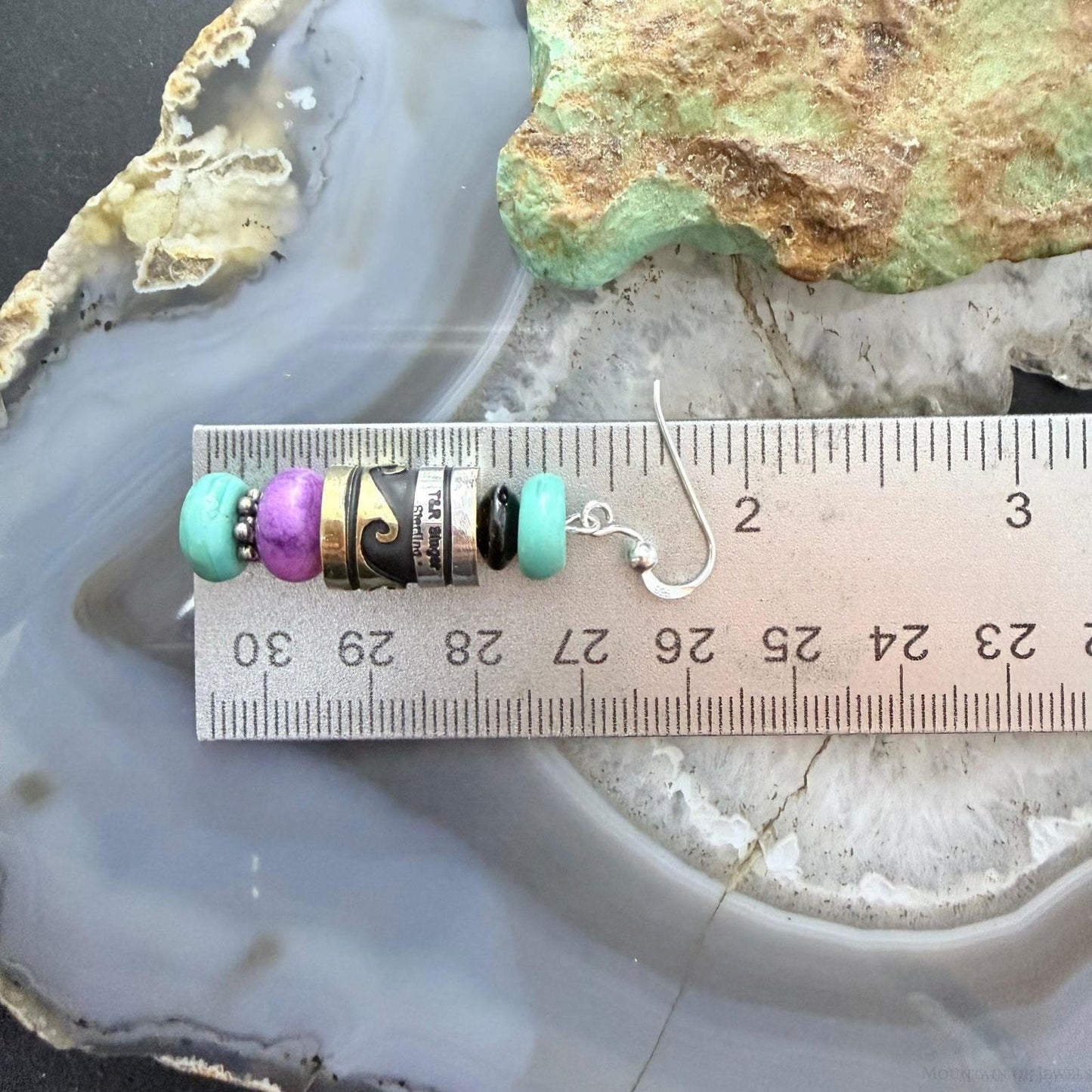 Tommy & Rosita Singer Sterling Silver Turquoise & Charoite Beads Dangle Earrings For Women