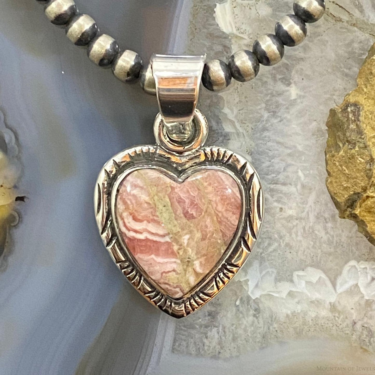 Native American Sterling Silver Heart Shape Rhodochrosite Pendant For Women #1