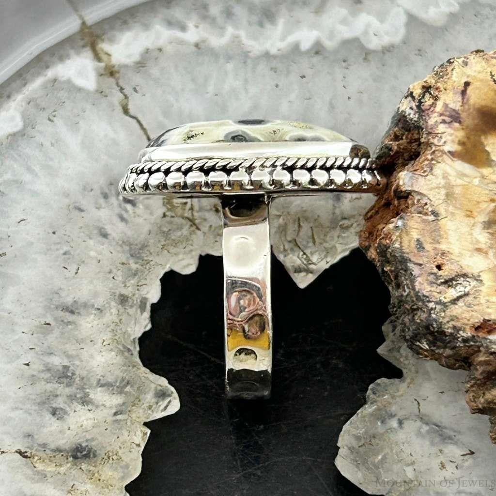 Sterling Silver Southwestern Style Teardrop Dendrite Agate Ring Size 7.5 For Women