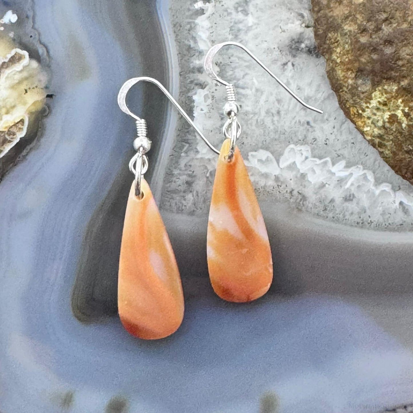 Sterling Silver Elongated Teardrop Carnelian Slab Dangle Earrings For Women #218