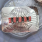 Joann Begay Native American Sterling Silver 5 Coral Stamped Belt Buckle For Men