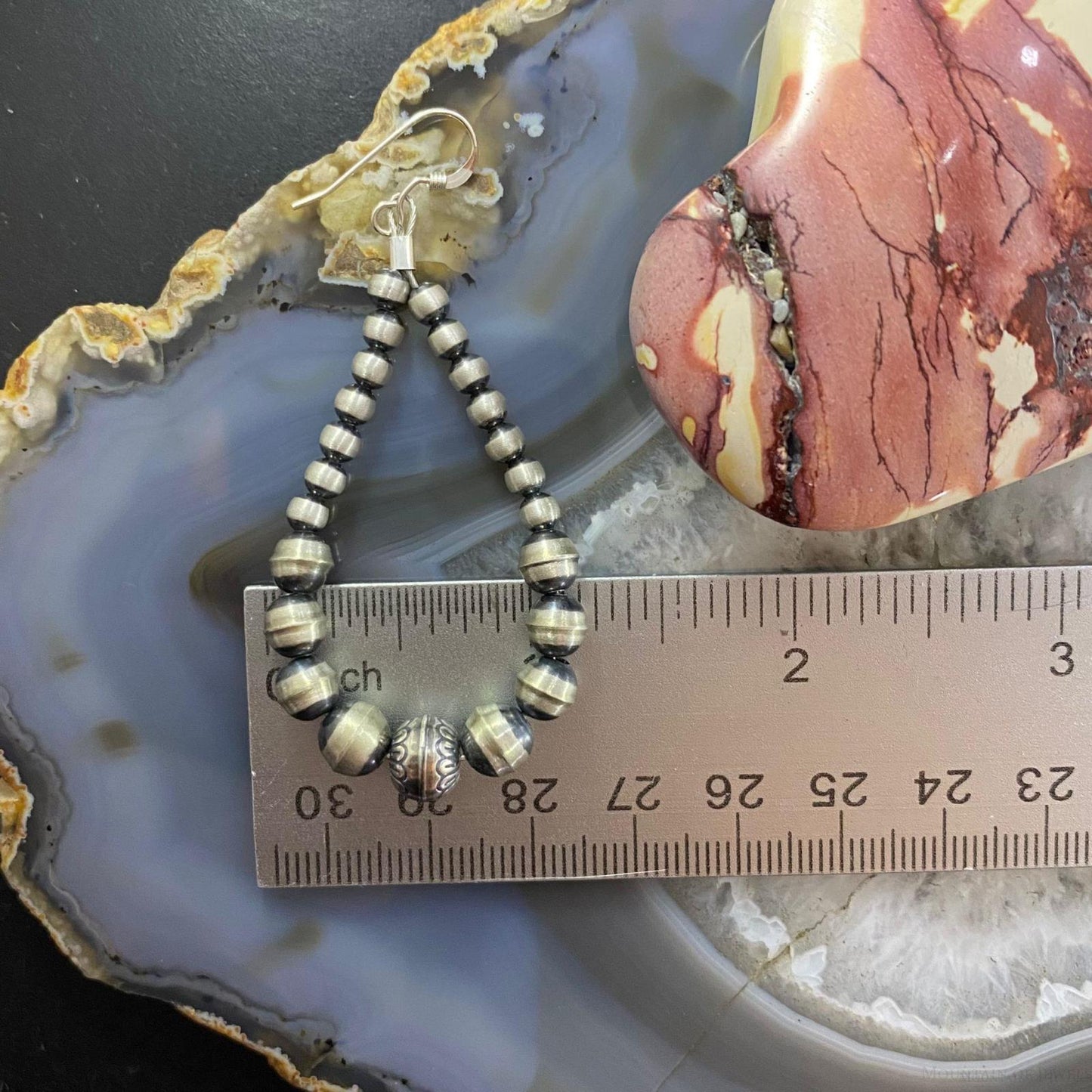 Graduated Navajo Pearl Beads 4-8 mm Sterling Silver Hoop Dangle Earrings For Women