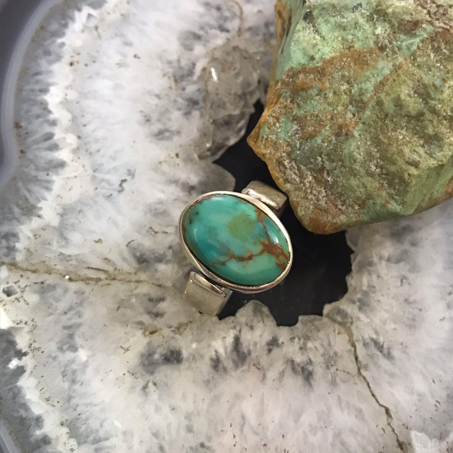 Christin Wolf Vintage Sterling Silver Turquoise & Onyx Reversible Ring Size 8.5 For Women