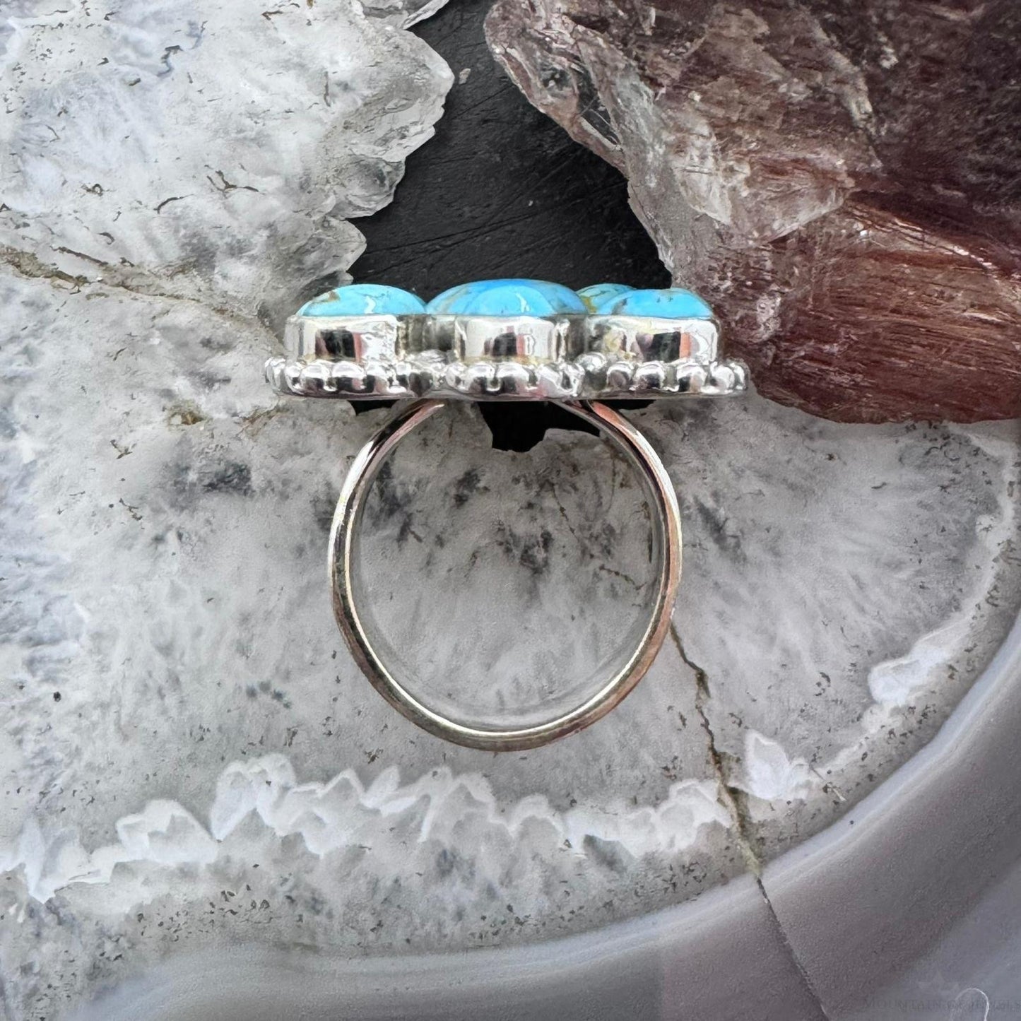 Sterling Silver Southwestern Style Composite Turquoise Cluster Adjustable Ring For Women