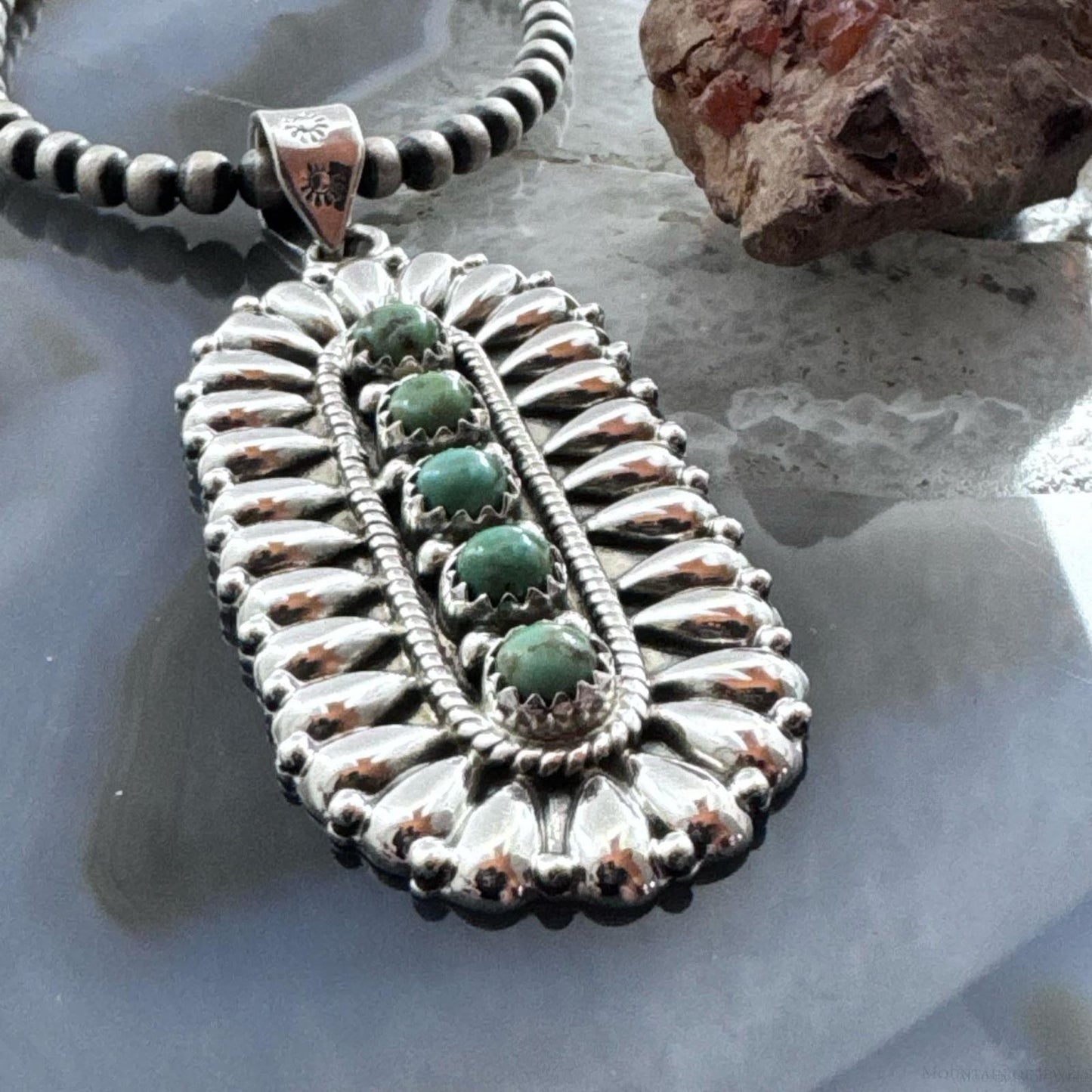 Sterling Silver Southwestern Style Turquoise &Silver Teardrop Cluster Pendant For Women
