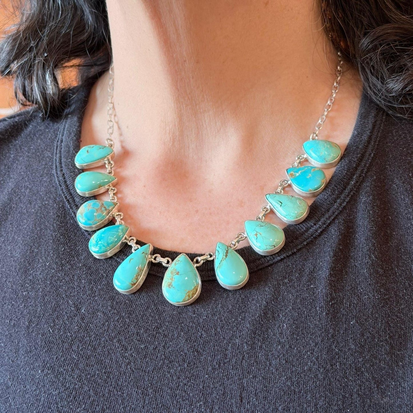 Sterling Silver Southwestern Style Kingman Turquoise 20" Necklace For Women