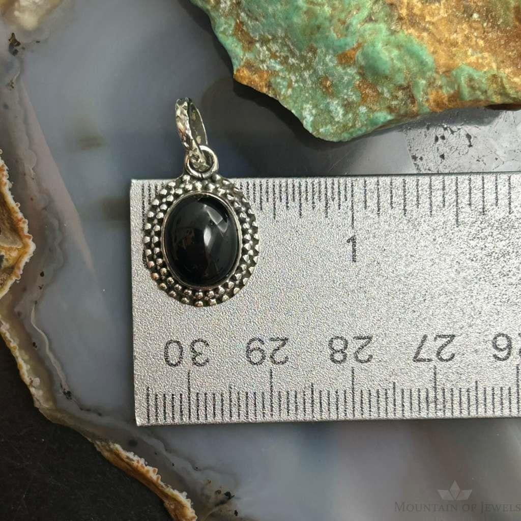 Sterling Silver Southwestern Style Oval Onyx Decorated Charm/Pendant For Women