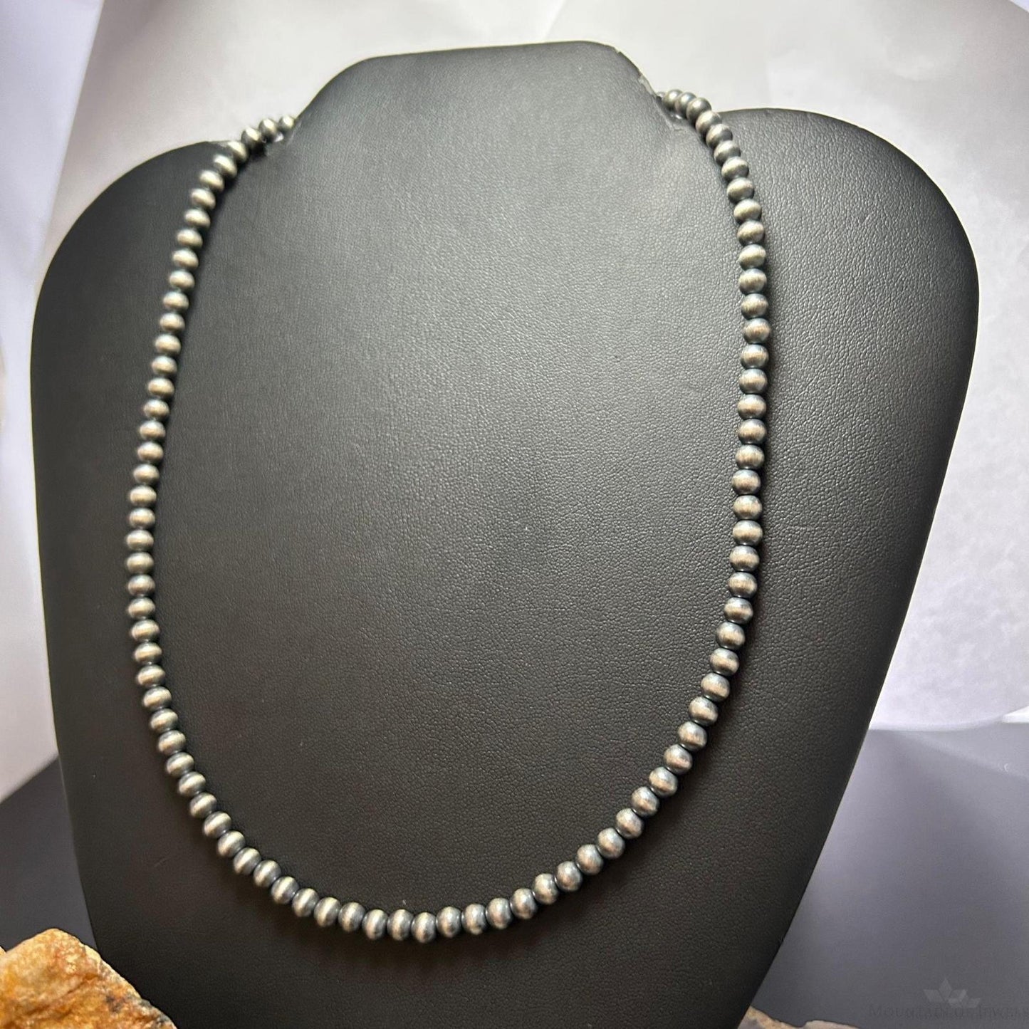Sterling Silver Southwestern Style 5 mm Navajo Pearl Beads 18"-20" Necklace For Women