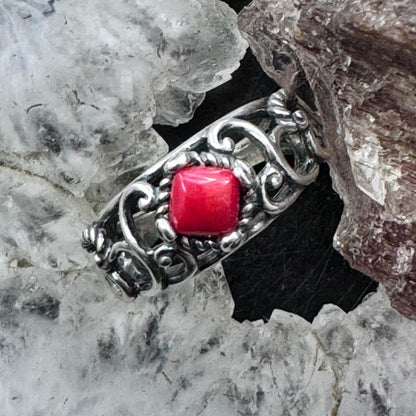 Carolyn Pollack Sterling Silver Diamond Shape Red Jasper Decorated Ring For Women