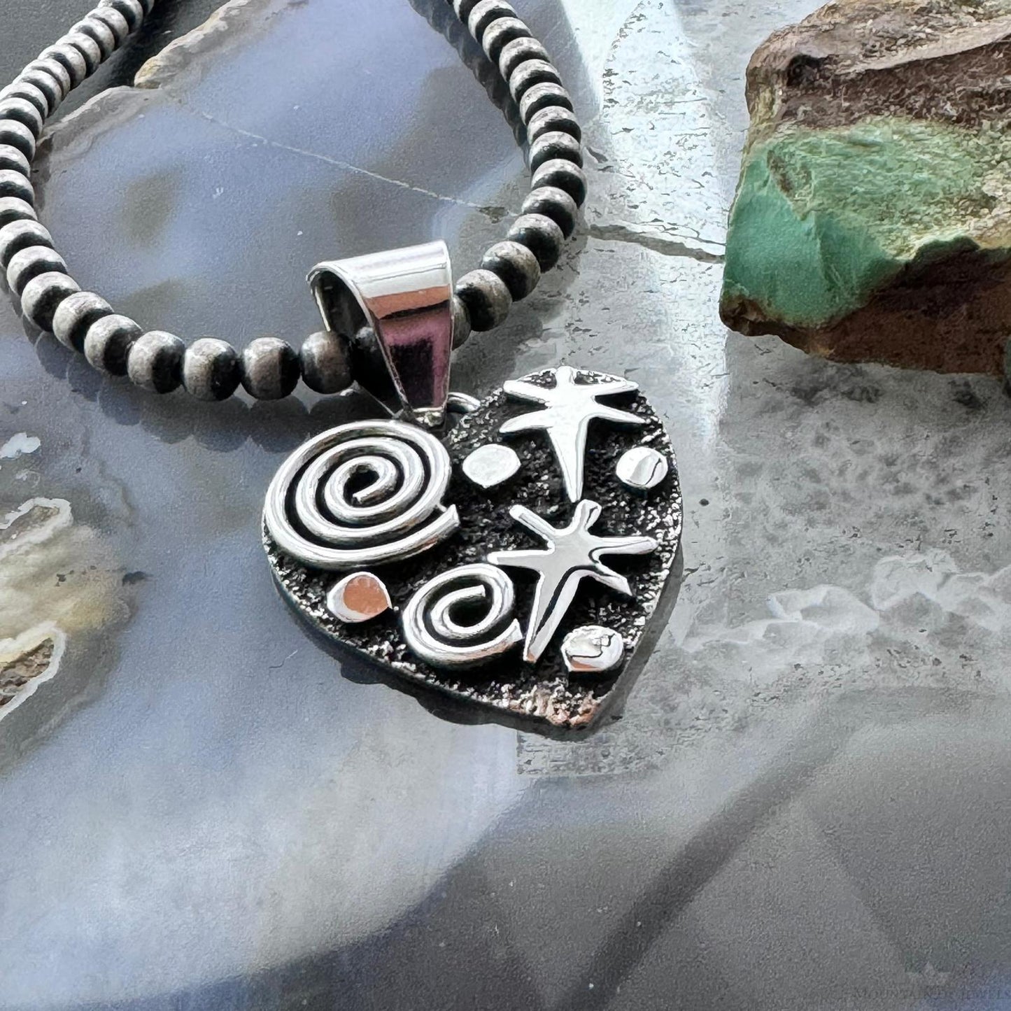 Alex Sanchez Sterling Silver Petroglyph Heart Pendant For Women #5