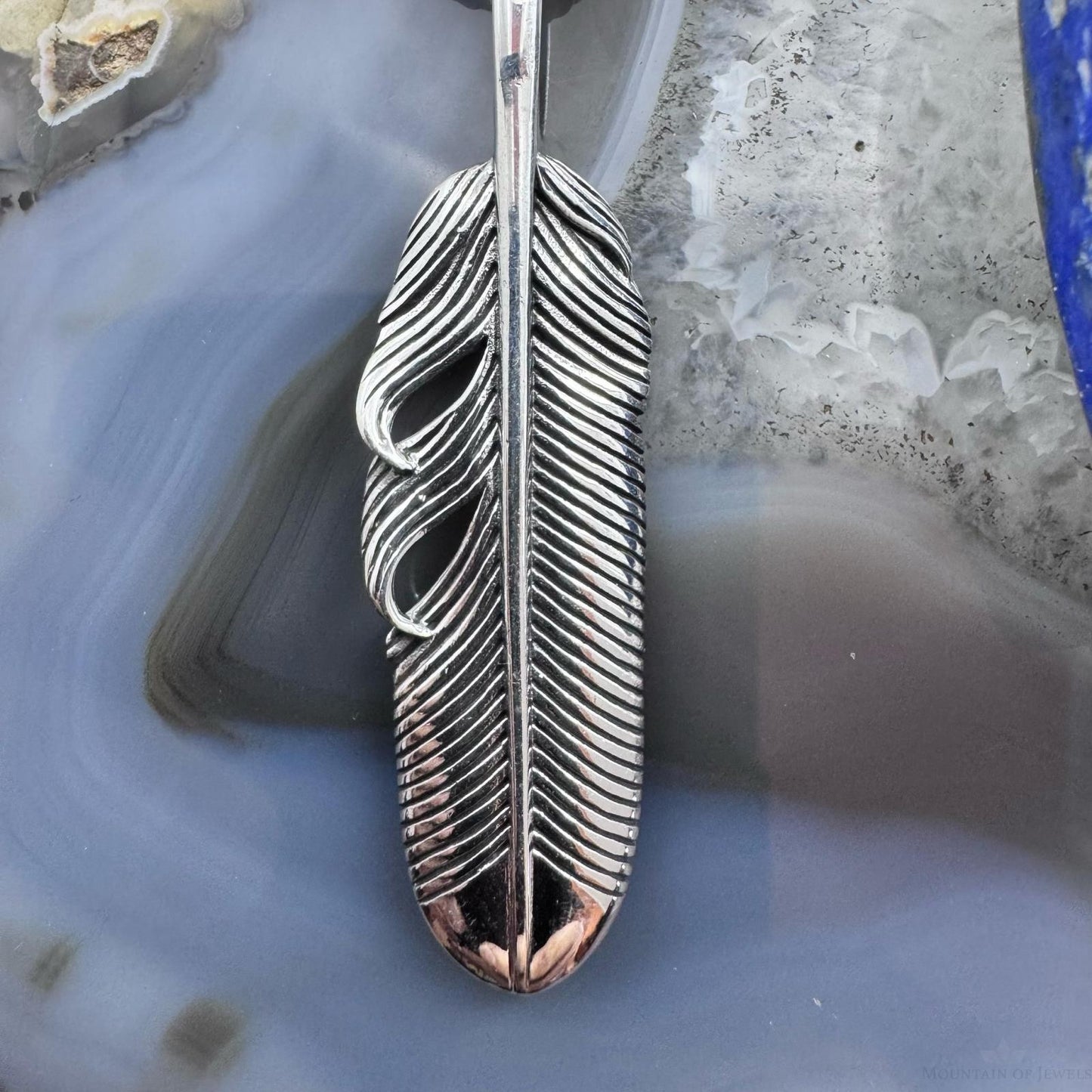 Sterling Silver Southwestern Style Long Unisex Feather Pendant