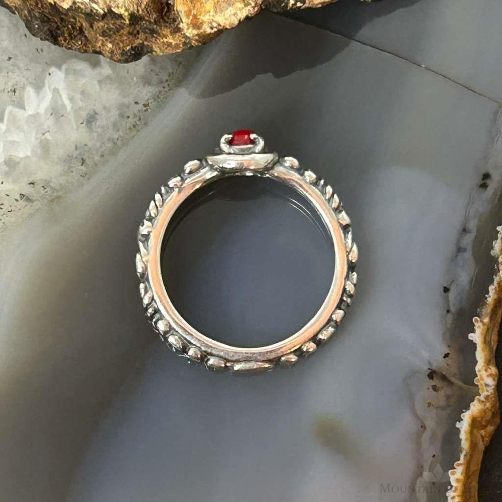Carolyn Pollack Sterling Silver Round Red Jasper Decorated Slim Ring For Women
