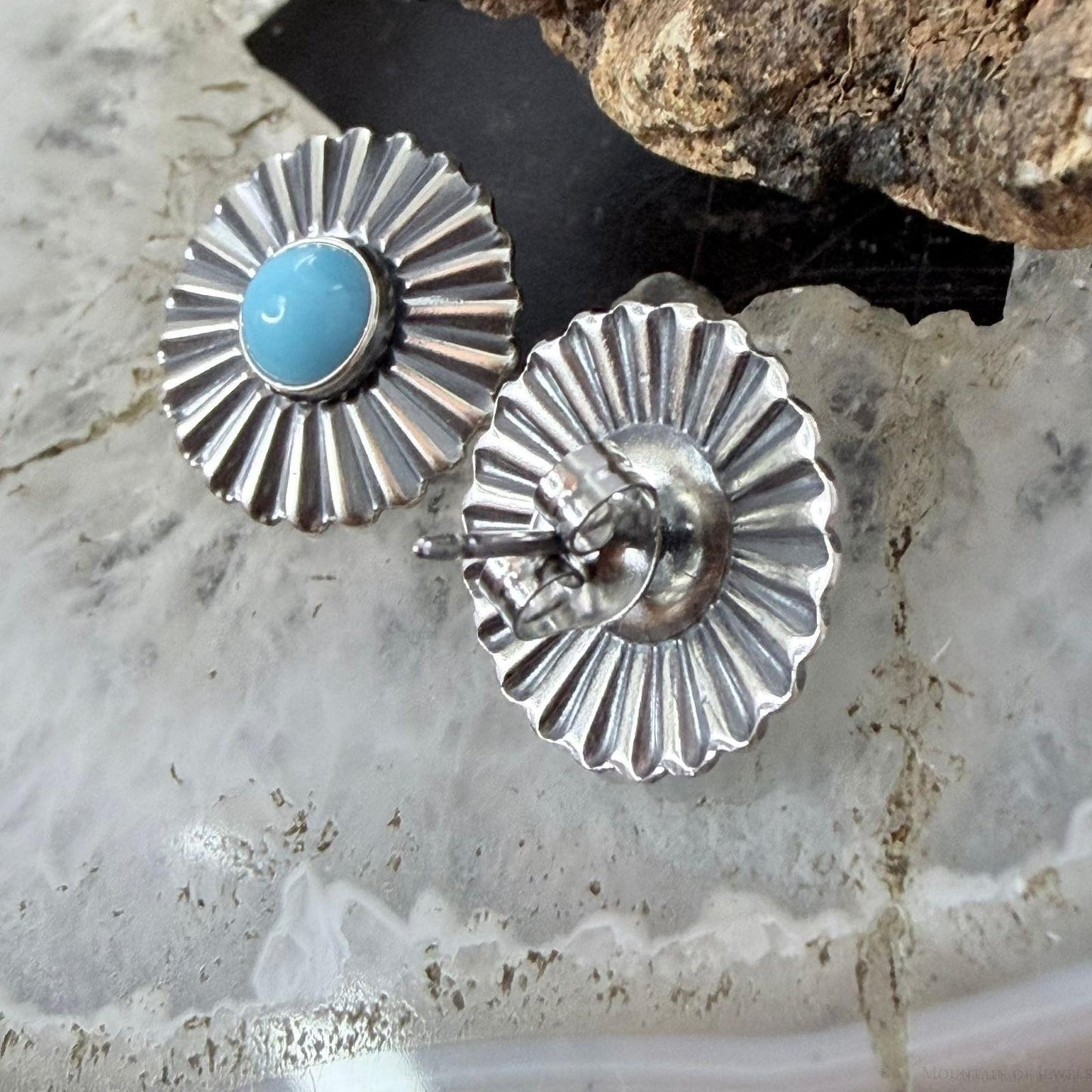 Native American Sterling Silver Sun Rays w/Turquoise Post Earrings For Women