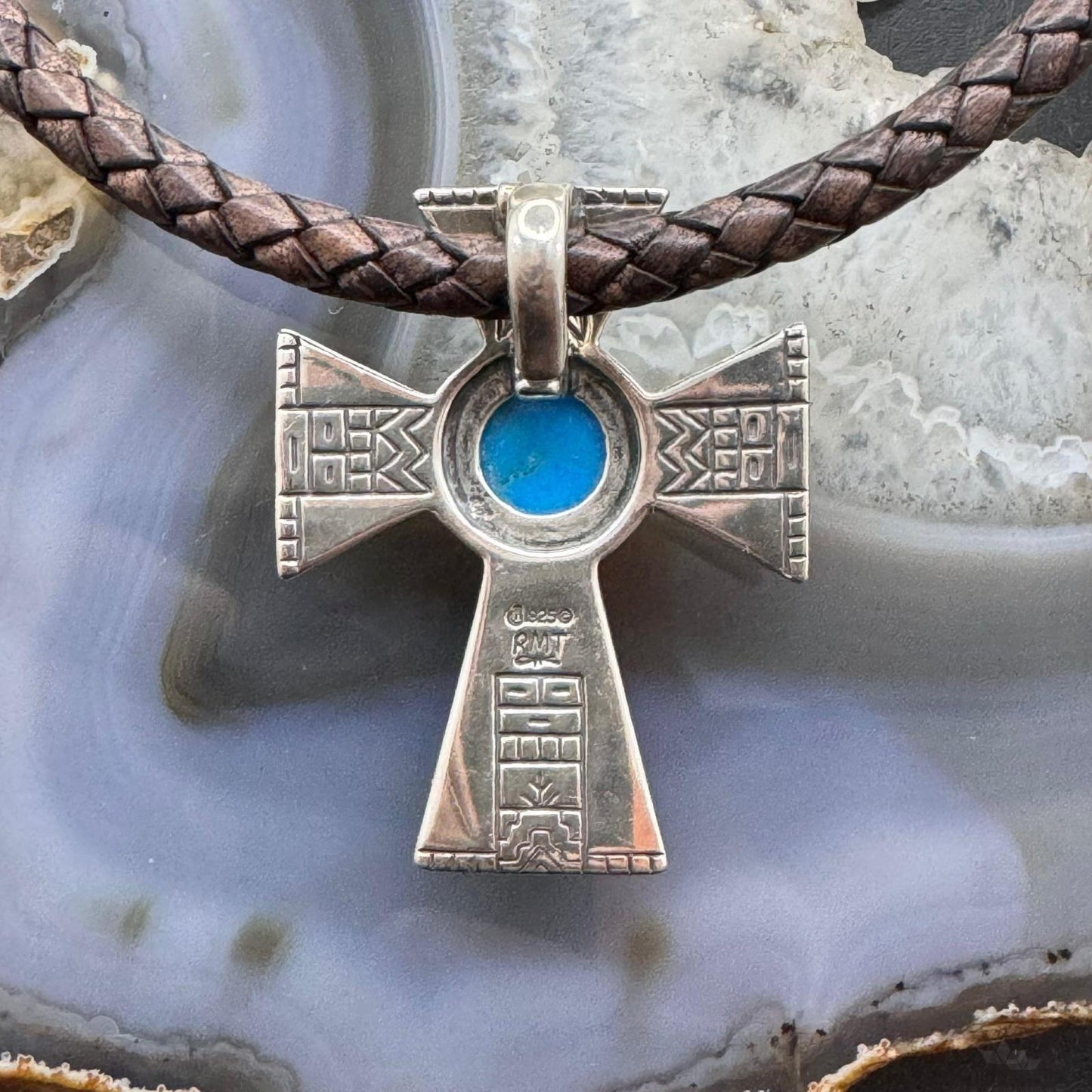 Carolyn Pollack Sterling Silver Round Turquoise Decorated Unisex Cross Pendant